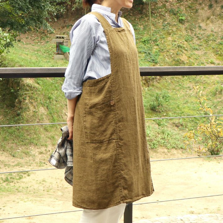 Lino e Lina] フルエプロン アニタ カーキグリーン | 森の8カテン