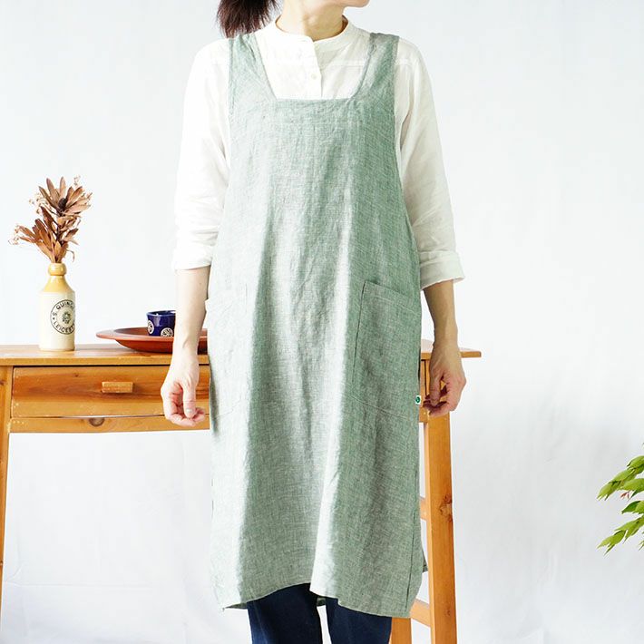 森の8カテン]リネンシャンブレー バッククロスエプロン | 森の8